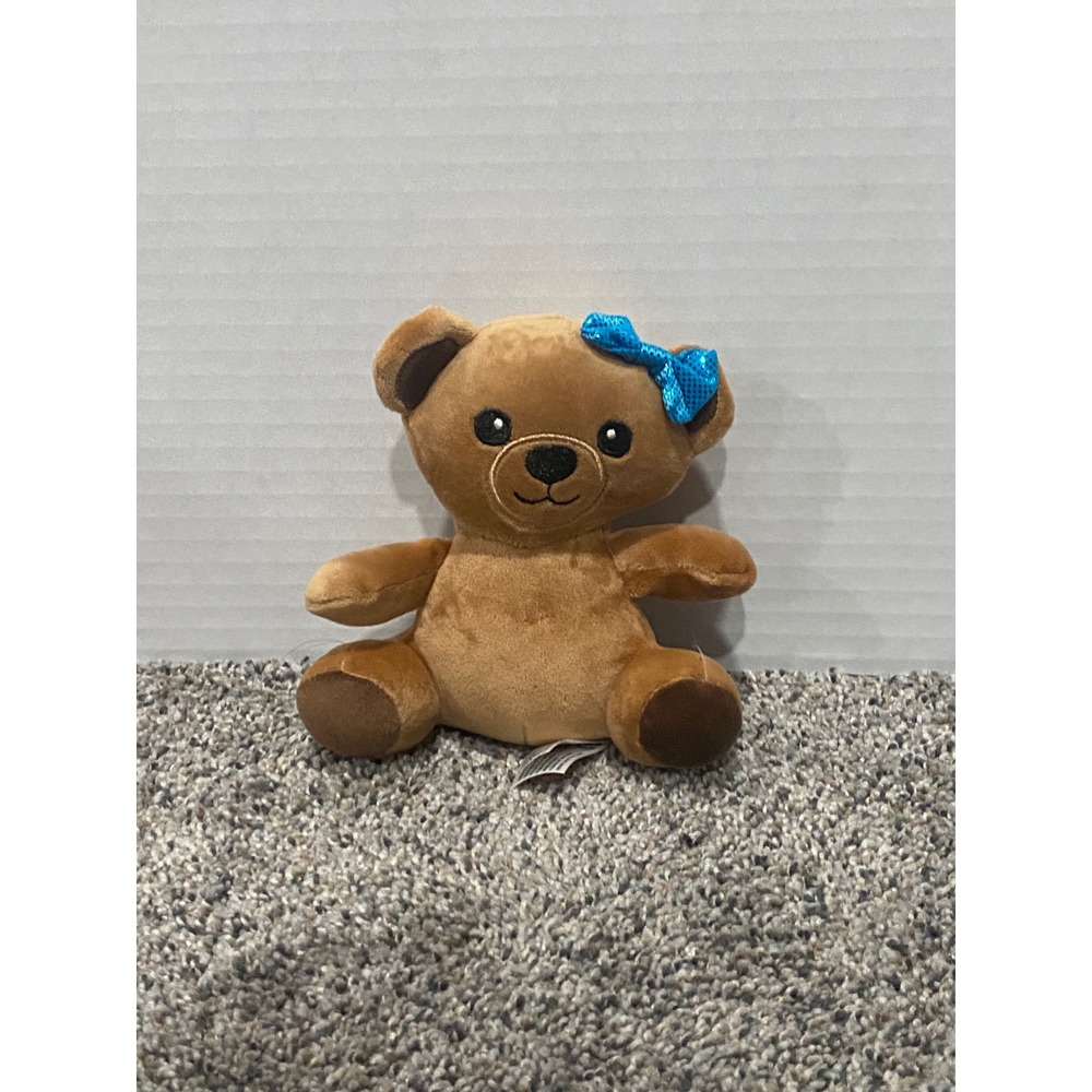 Plush Teddy Bear Linzy Unisex Brown Excellent Sequin Blue Bow Small